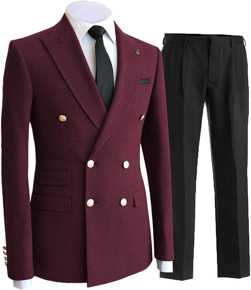 Men's Suits Regular Fit 2 Pieces Double Breasted Prom Tuxedos Business Jacket Blazer+Pants Wedding Grooms