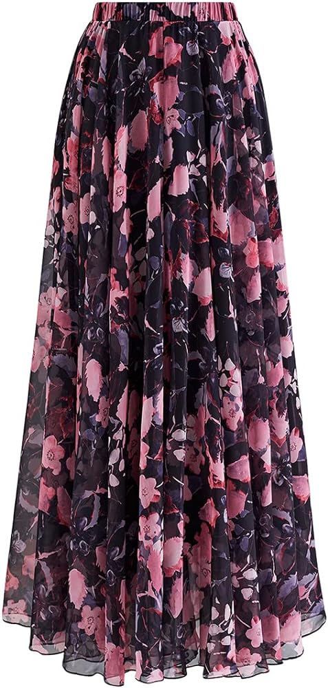 CHICWISH Women's Floral Watercolor Flower Maxi Floral Chiffon Slip Skirt