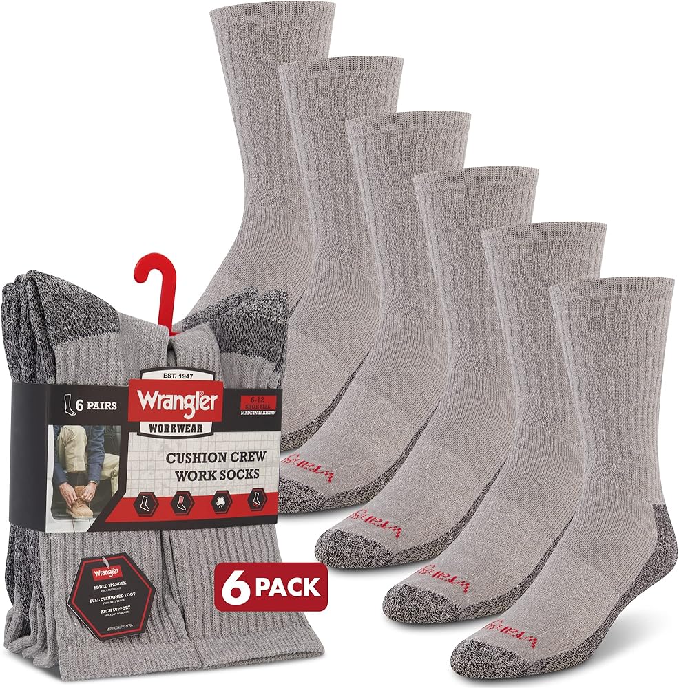 Wrangler - Mens Socks - Cushion Work Crew Socks Size 6-12