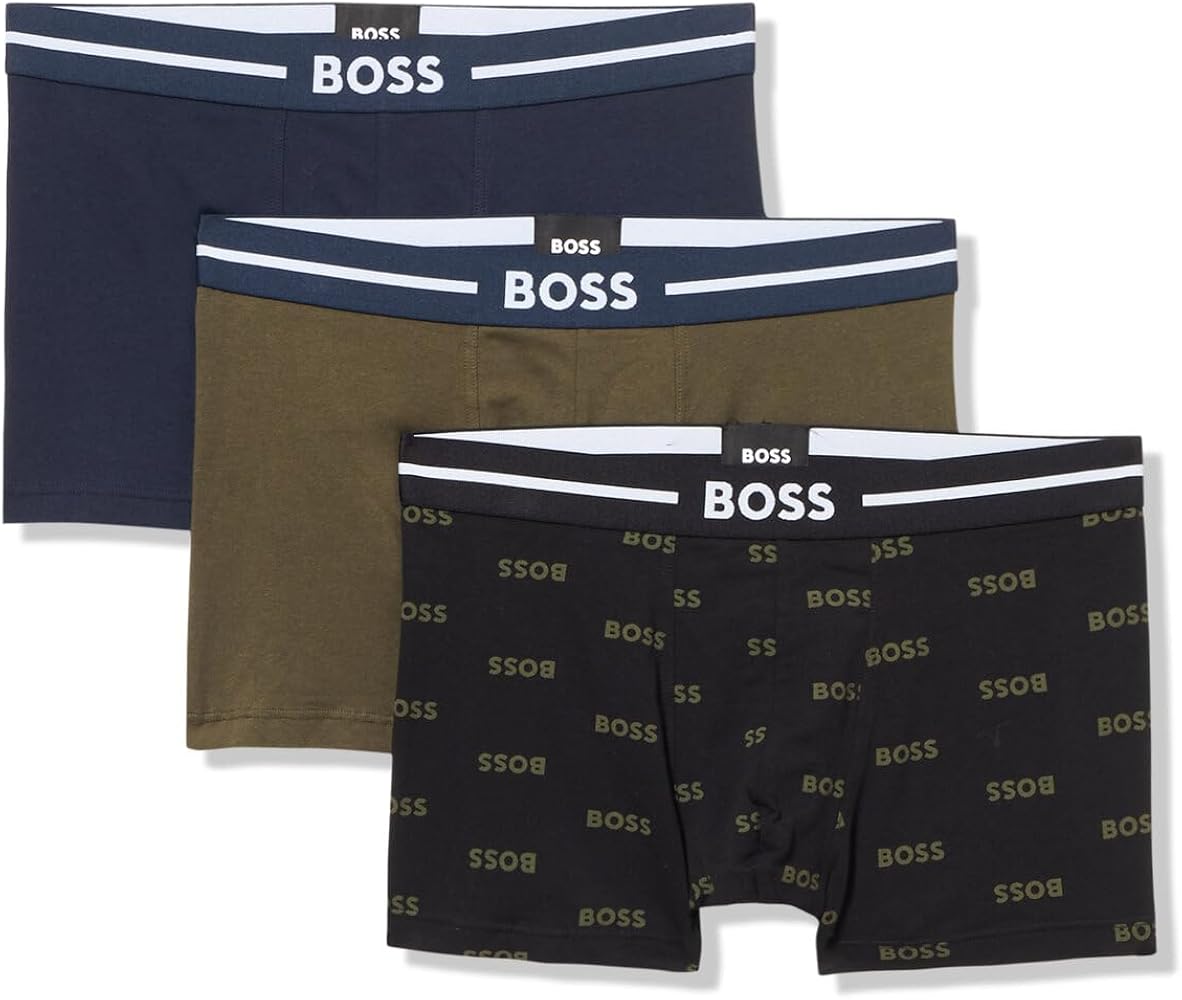 BOSS Men's 3-Pack Multi Design Bold Logo Trunks