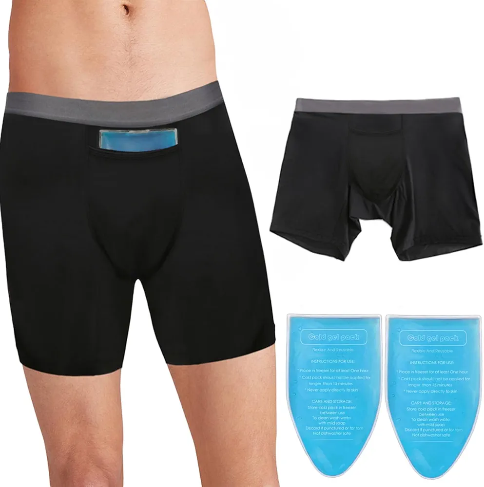 Vasectomy Underwear, with 2 Cold Ice Packs Reusable for Testicular Support and Pain Relief (X-Large) Black