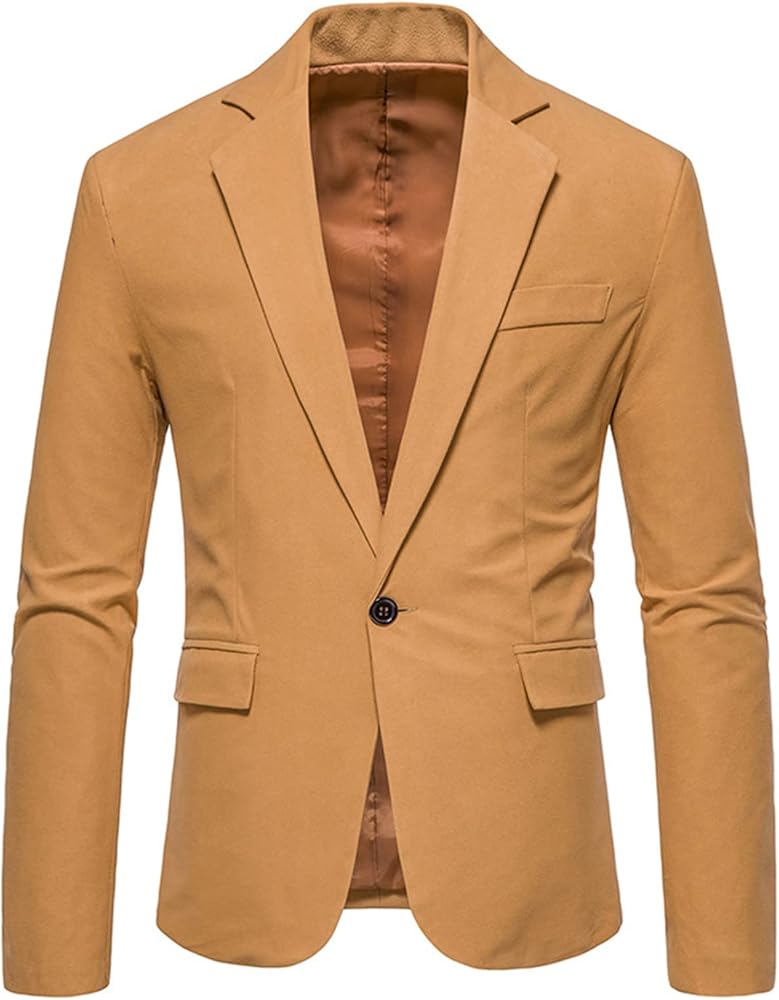 Men's Suede Suit Jacket Casual Button Slim Fit Sport Business Coat Work Blazer Jackets