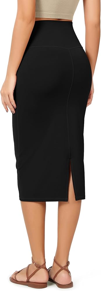 ODODOS Women's Cloud Feeling Midi Skirt High Waist Back Slit Bodycon Slim-Fit Pencil Skirts
