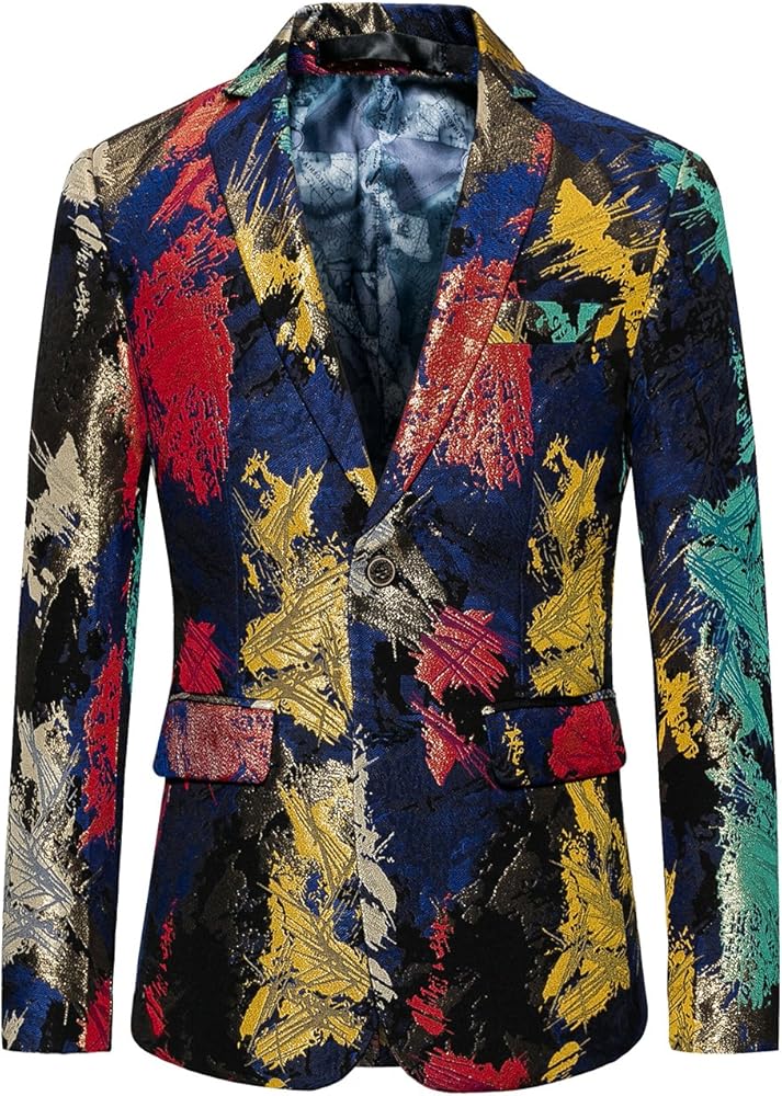 UNINUKOO Mens Blazer Printed Suit Jacket 1 Button Slim Fit Floral Dinner Sport Coat Blazers