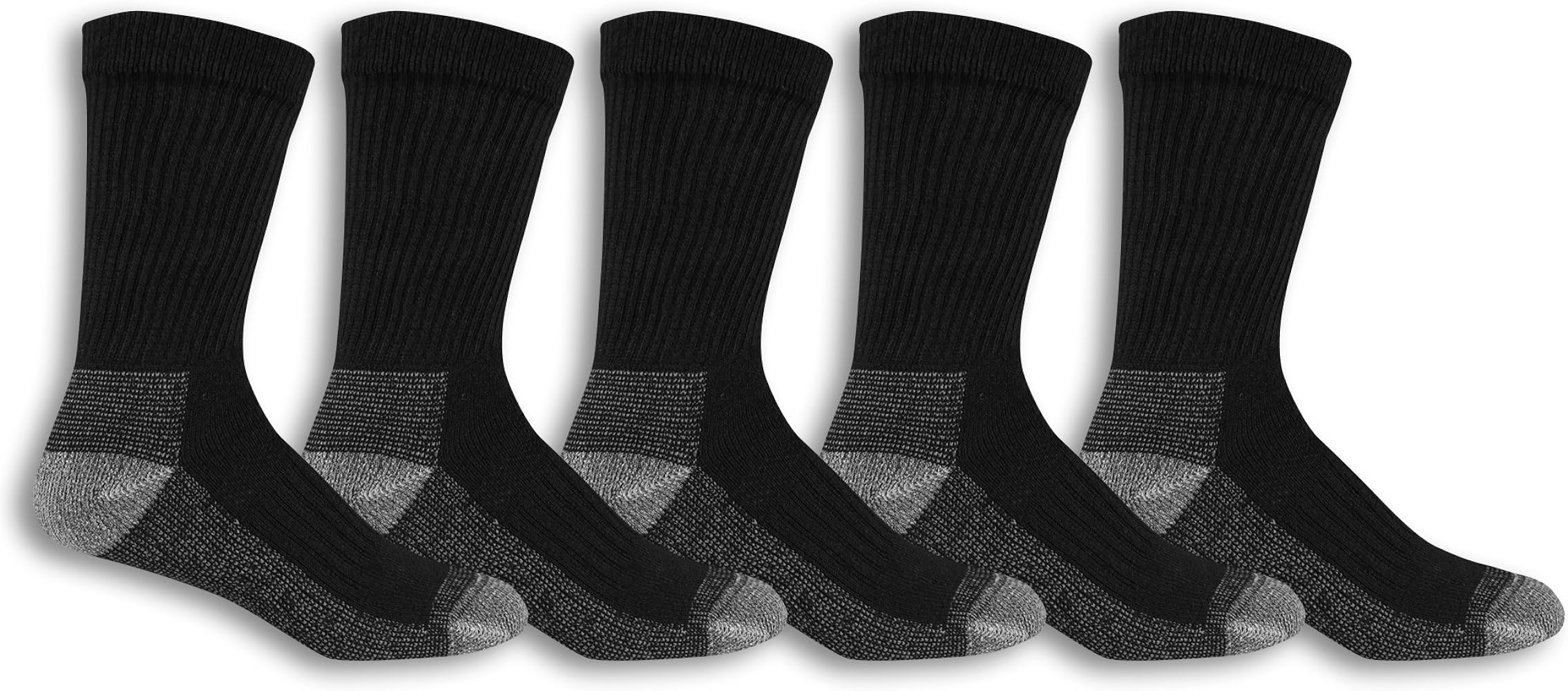 Fruit of the Loom Men's Cotton Work Gear Crew Socks | Cushioned, Wicking, Durable | 5 Pack