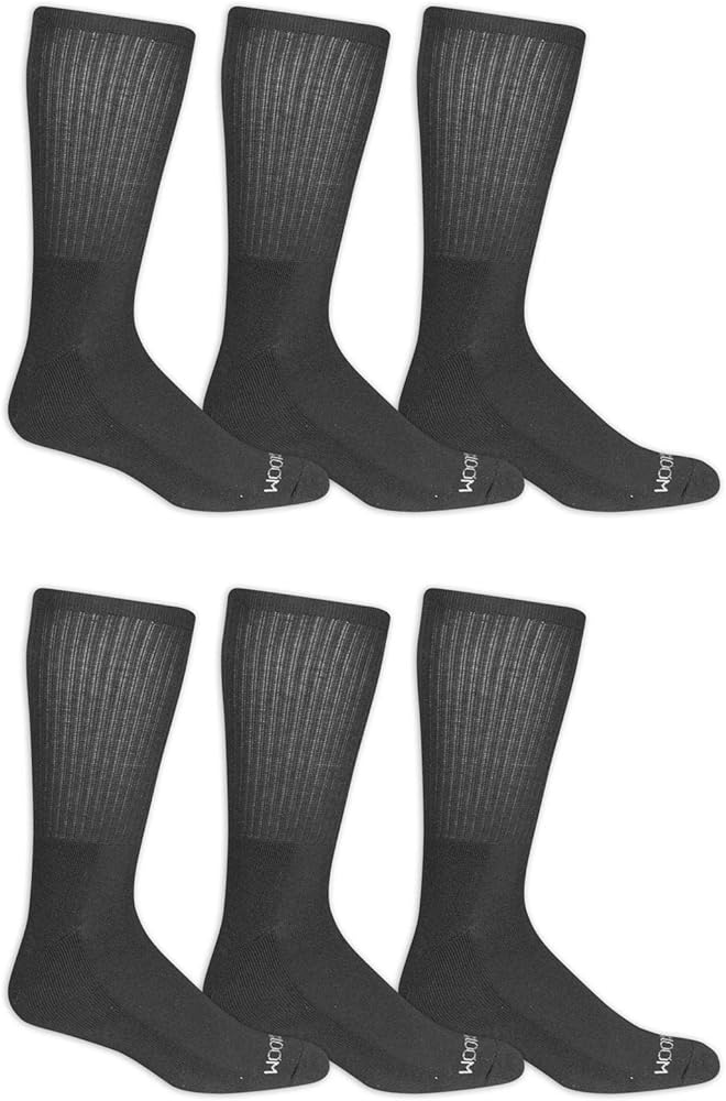 Fruit of the Loom Men's 6-Pack Crew Socks Black
