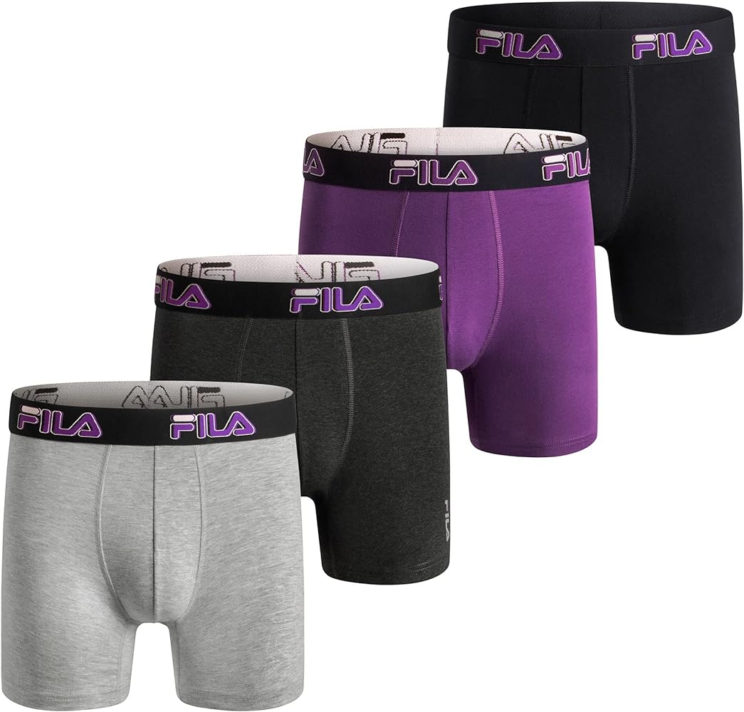 Fila Men's 6" Performance Boxer Briefs with Fly or No Fly Front, 95% Cotton, 5% Spandex Briefs, 4-Pack