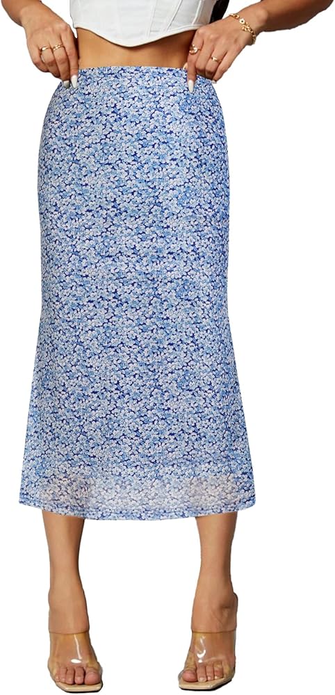Avanova Women Mesh Mermaid Bodycon Skirts High Waisted Fishtail Midi Skirts