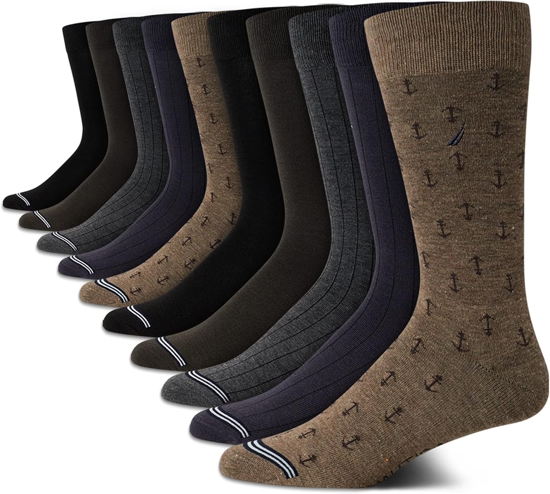 Nautica Men's Dress Socks - Solid Crew Socks (10 Pack)